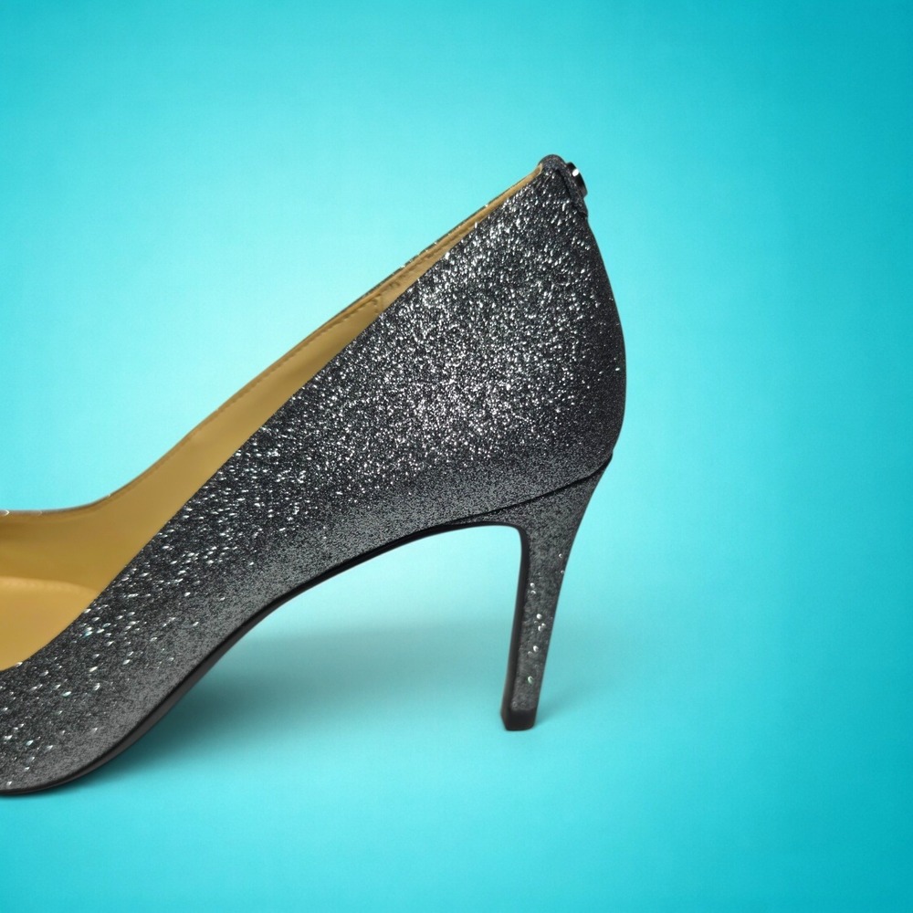 New Women's Michael Kors Alina Flex Pump Glitter Leather, Color Gunmetal, Size 7 - Picture 8 of 11